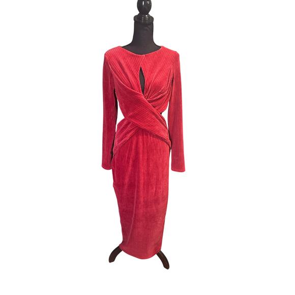 ASOS DESIGN Ribbed Midi Dress with Crossover – Deep Red - Picture 1 of 8